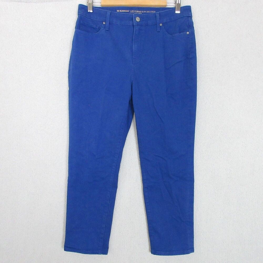 Chicos Pants Womens 10 So Slimming Girlfriend Slim Leg Crop Stretch Cropped Blue
